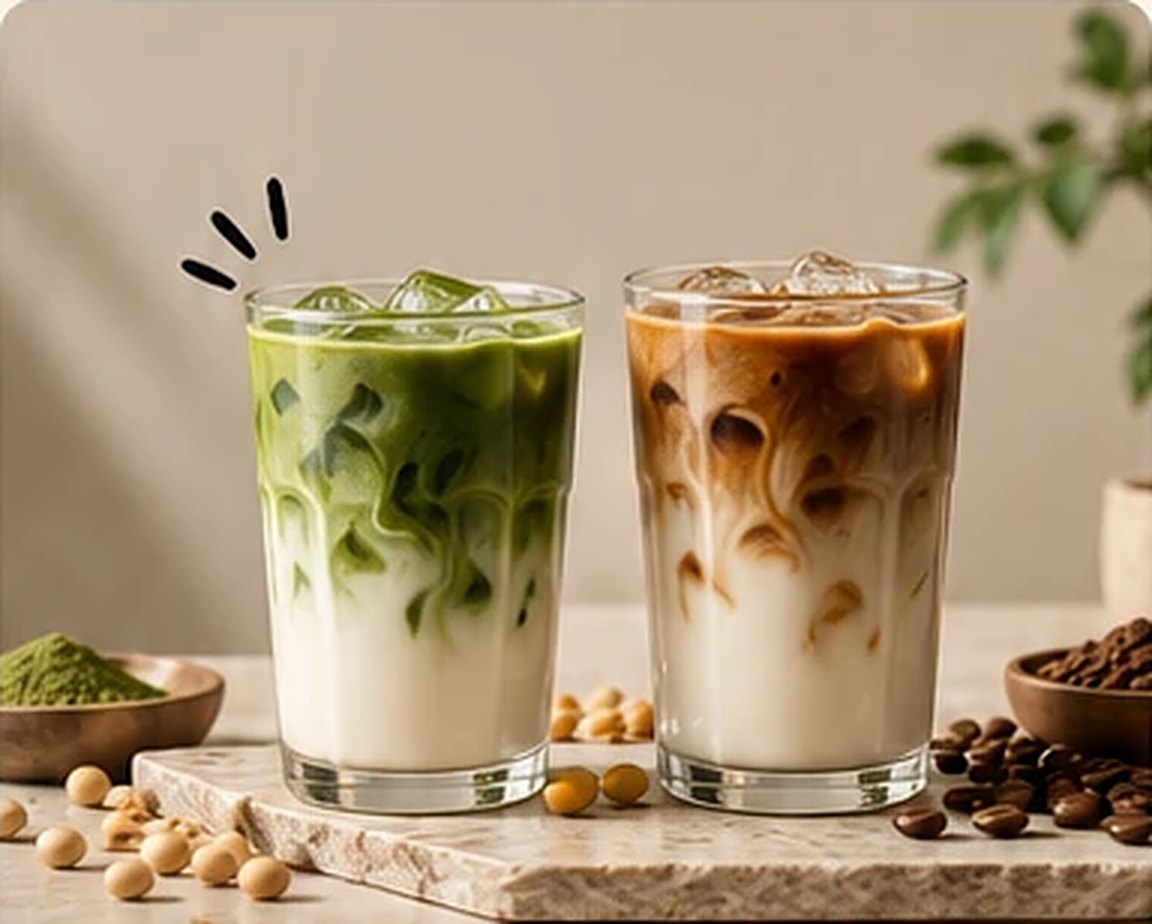 用 SOYCLUB 豆漿做的抹茶豆漿與豆漿拿鐵